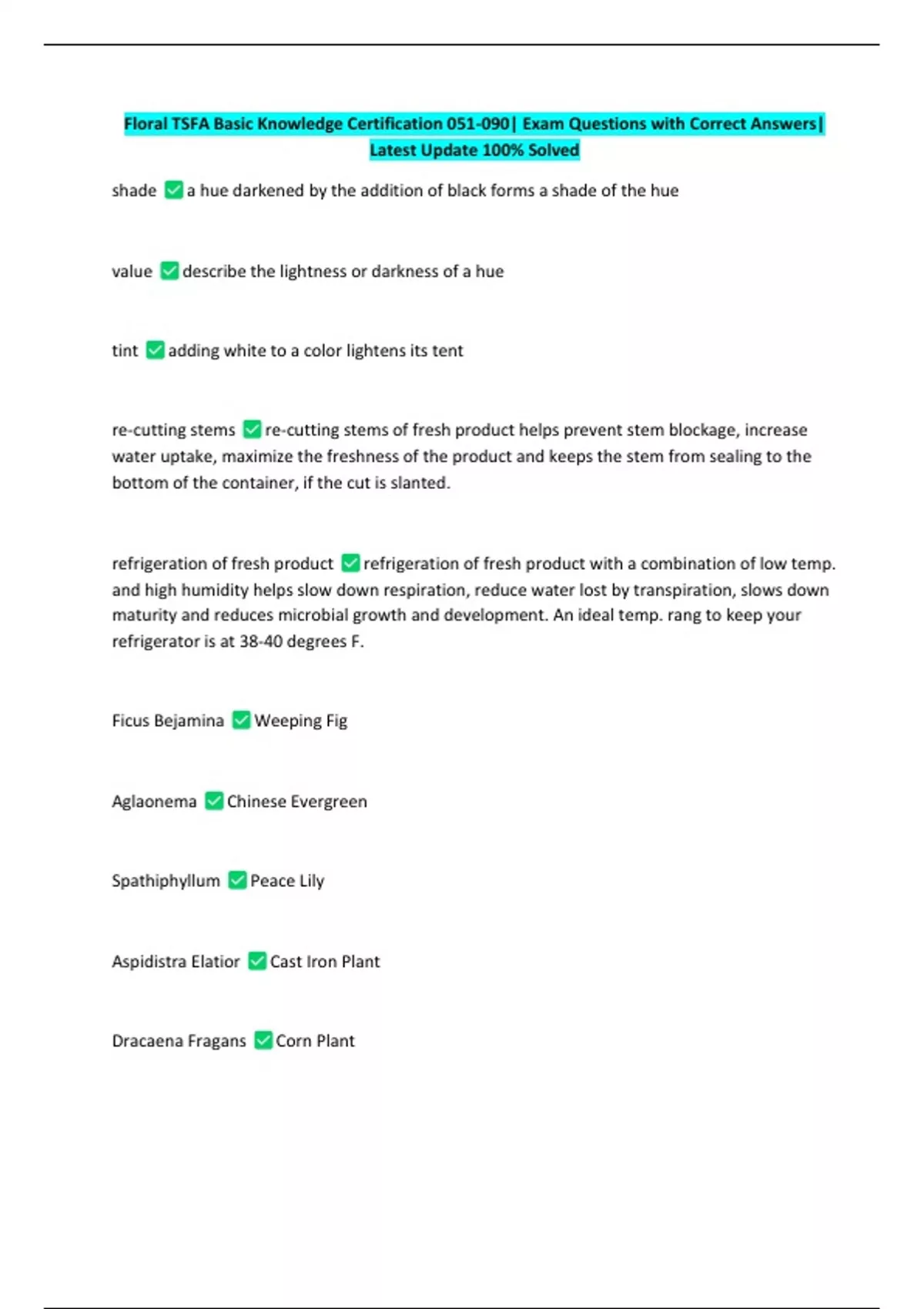Floral TSFA Basic Knowledge Certification 051-090| Exam Questions with ...