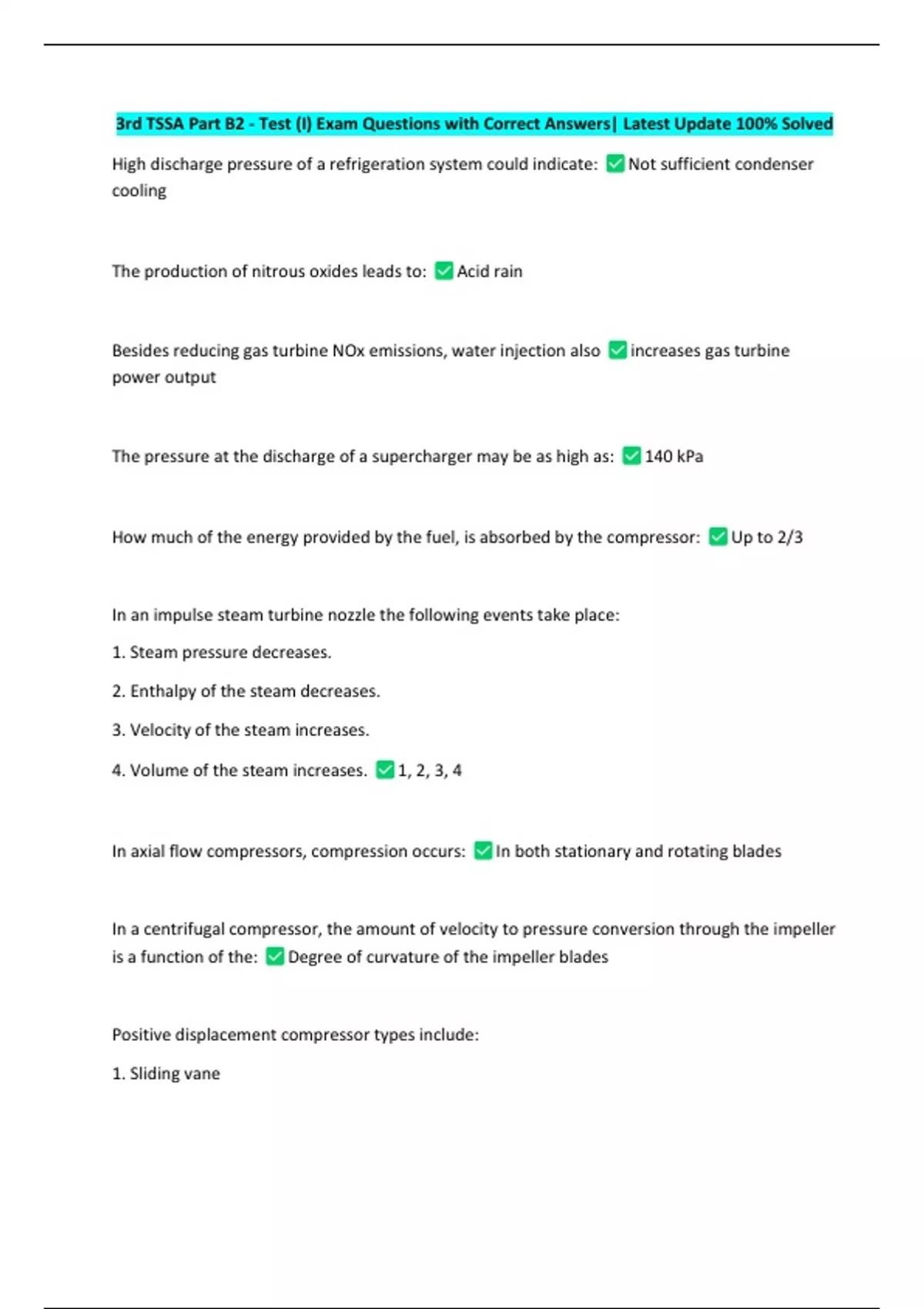 Tssa Testing 3rd TSSA Part B2 - Test (I) Exam Questions with Correct Answers| Latest ...