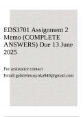 EDS3701 Assignment 2 Memo &lpar;COMPLETE ANSWERS&rpar;  Due 13 June 2025