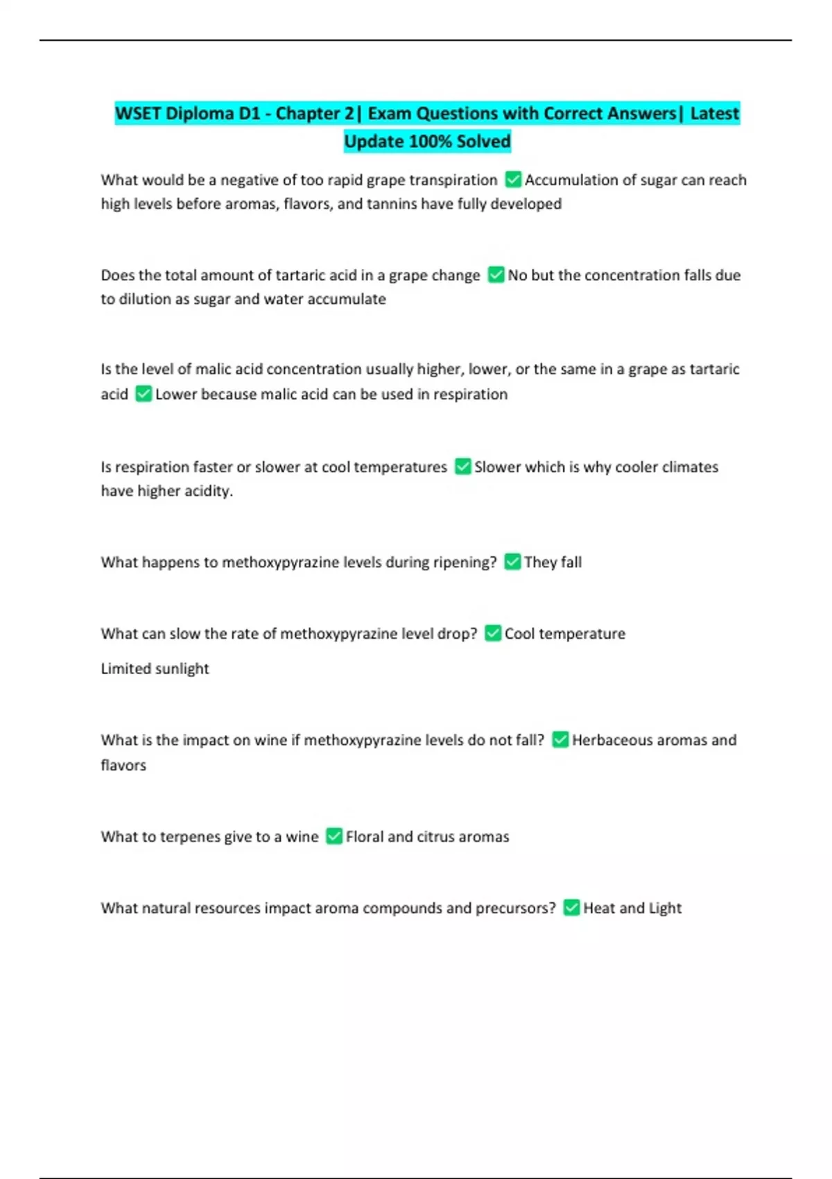 WSET Diploma D1 - Chapter 2| Exam Questions with Correct Answers ...