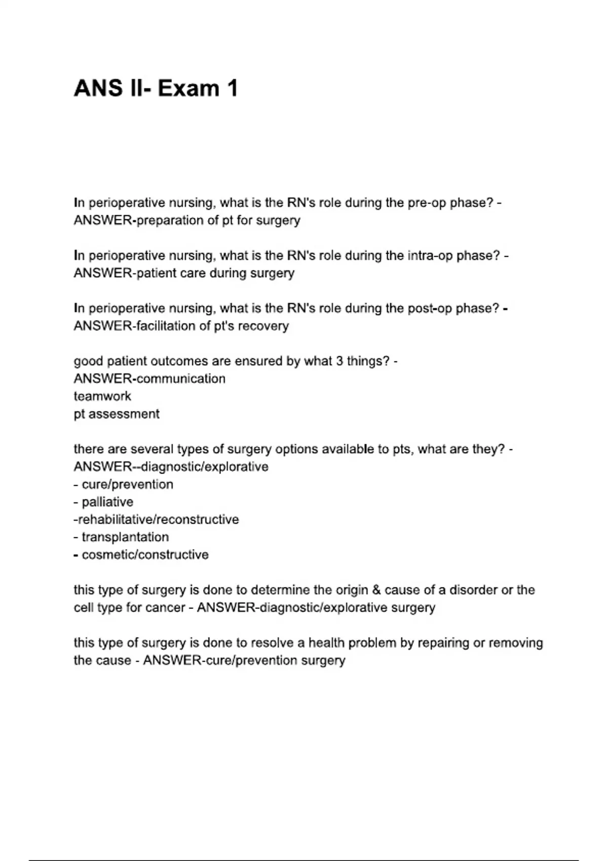 ANS II- Exam 1 questions and answers - Nursing - Stuvia US