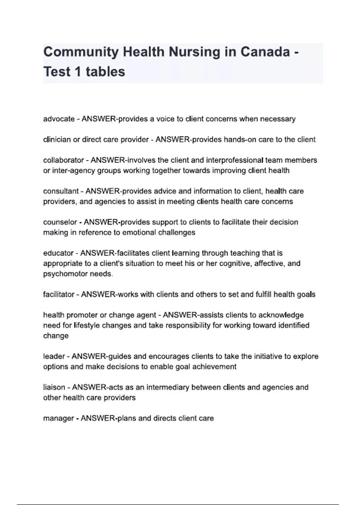 Community Health Nursing in Canada - Test 1 tables questions and ...