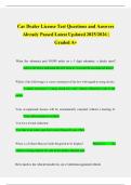 Car Dealer License Test Questions and Answers Already Passed Latest Updated 2025&sol;2026 &vert; Graded A&plus;