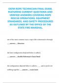 OSFM ROPE TECHNICIAN FINAL EXAM&comma;  FEATURING CURRENT QUESTIONS AND  VERIFIED ANSWERS COVERING ROPE  RESCUE OPERATIONS&comma; EQUIPMENT  STANDARDS&comma; AND SAFETY PROCEDURES  AS OUTLINED BY THE OFFICE OF THE  STATE FIRE MARSHAL&period;
