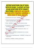 REVIEW QUESTIONS FOR NY REAL ESTATE EXAM &sol; &lpar;LATEST ACTUAL EXAM QUESTIONS WITH CORRECT SOLUTIONS&rpar; COMPLETE ACCURATE QUIZZES WITH VERIFIED ANSWERS &vert;&vert; 2025&sol;2026 NY REAL ESTATE