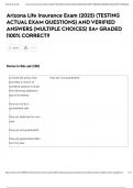 Arizona Life Insurance Exam &lpar;2025&rpar; &lpar;TESTING ACTUAL EXAM QUESTIONS&rpar; AND VERIFIED ANSWERS &lpar;MULTIPLE CHOICES&rpar; &vert;&vert;A&plus; GRADED &vert;100&percnt; CORRECT&excl;&excl;