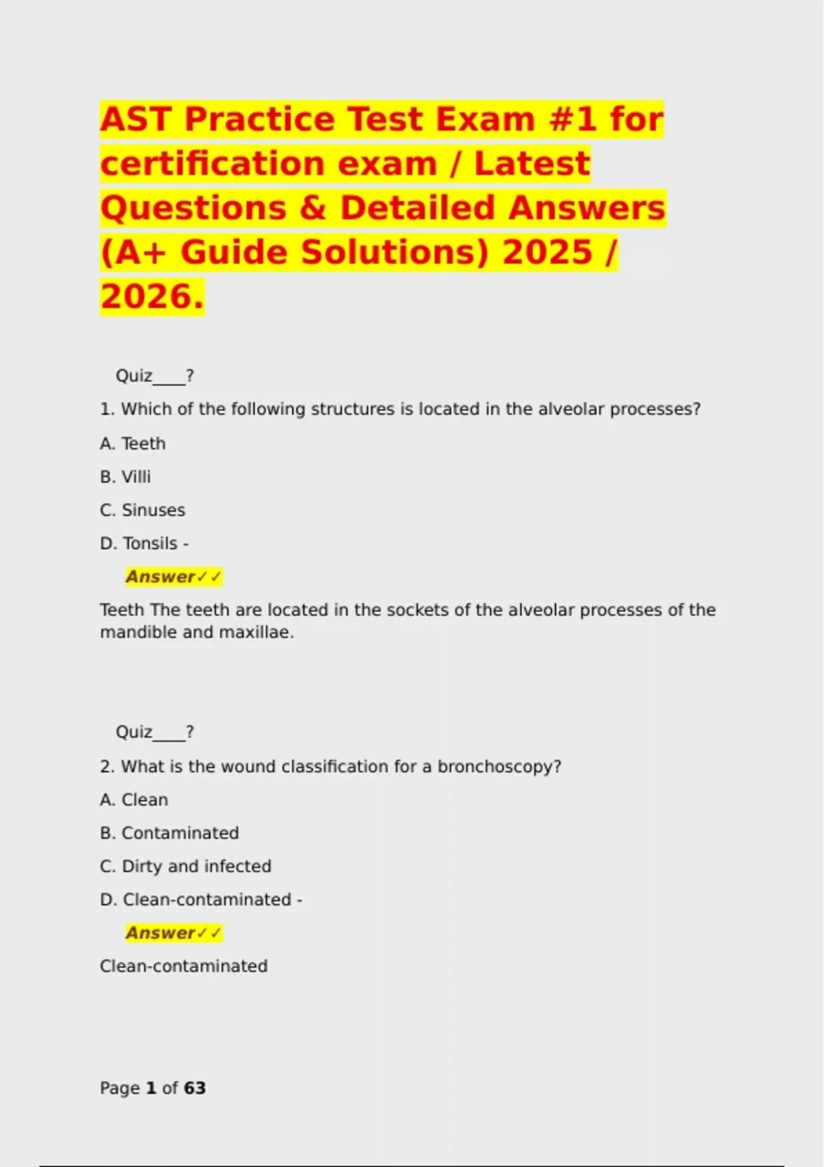 AST Practice Test Exam #1 for certification exam / Latest Questions ...