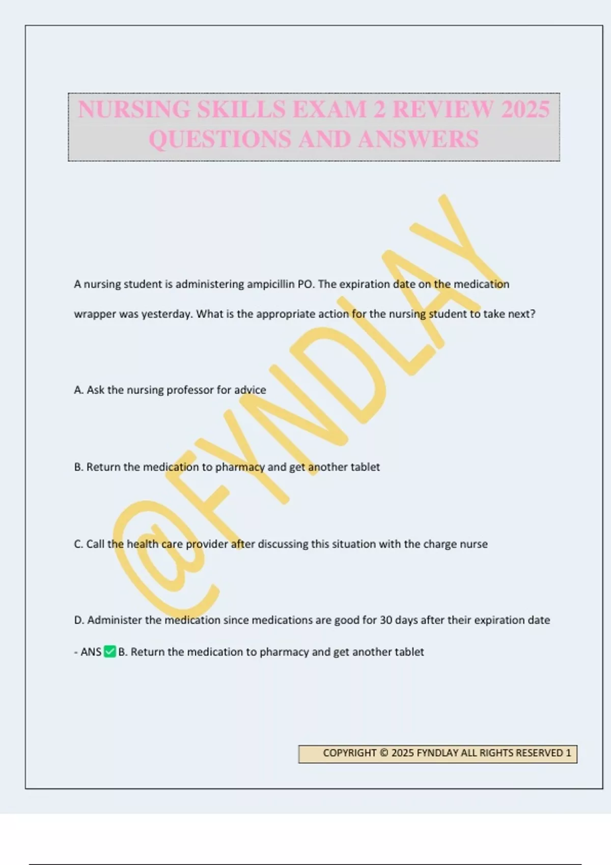 NURSING SKILLS EXAM 2 REVIEW 2025 QUESTIONS AND ANSWERS - NURSING ...