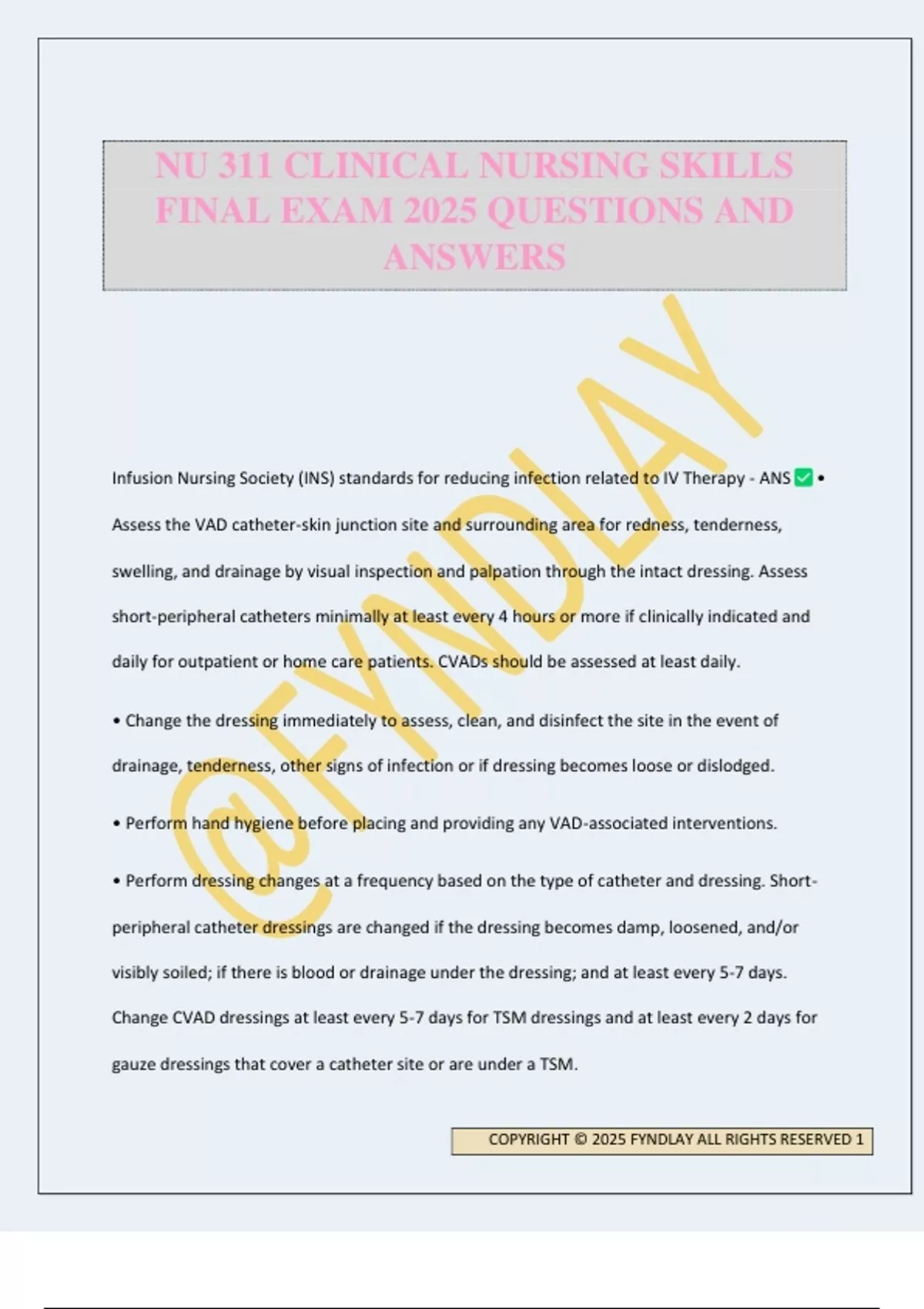 NU 311 CLINICAL NURSING SKILLS FINAL EXAM 2025 QUESTIONS AND ANSWERS ...