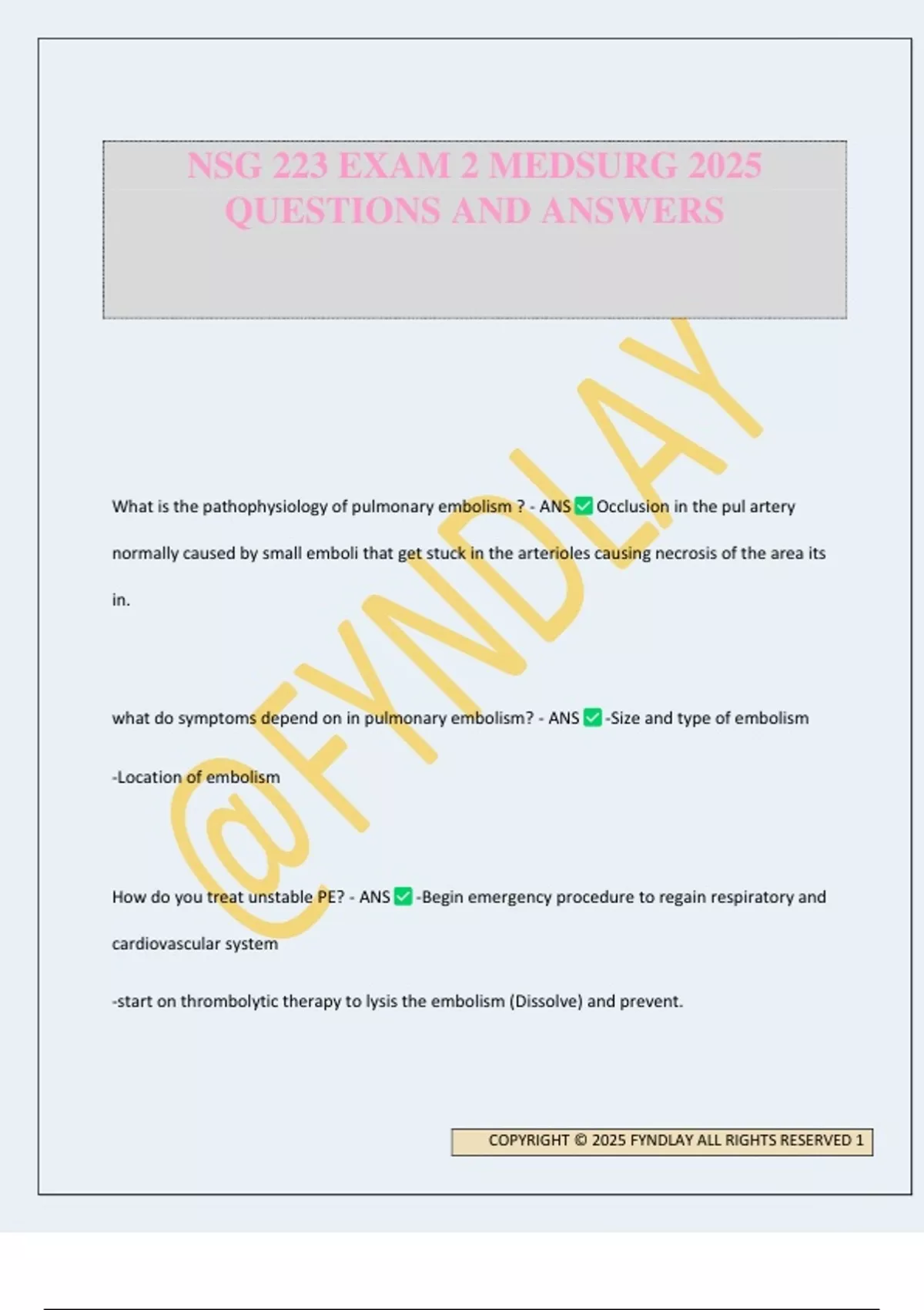 NSG 223 EXAM 2 MEDSURG 2025 QUESTIONS AND ANSWERS - NSG 223 - Stuvia US