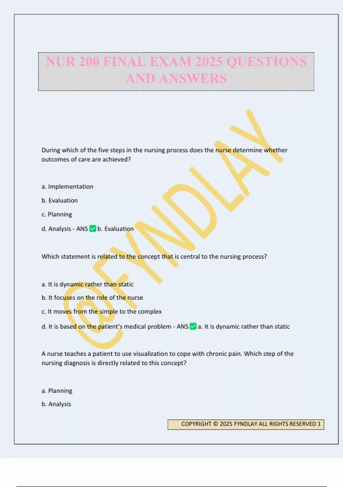 NUR 200 FINAL EXAM 2025 QUESTIONS AND ANSWERS - NUR 200 - Stuvia US