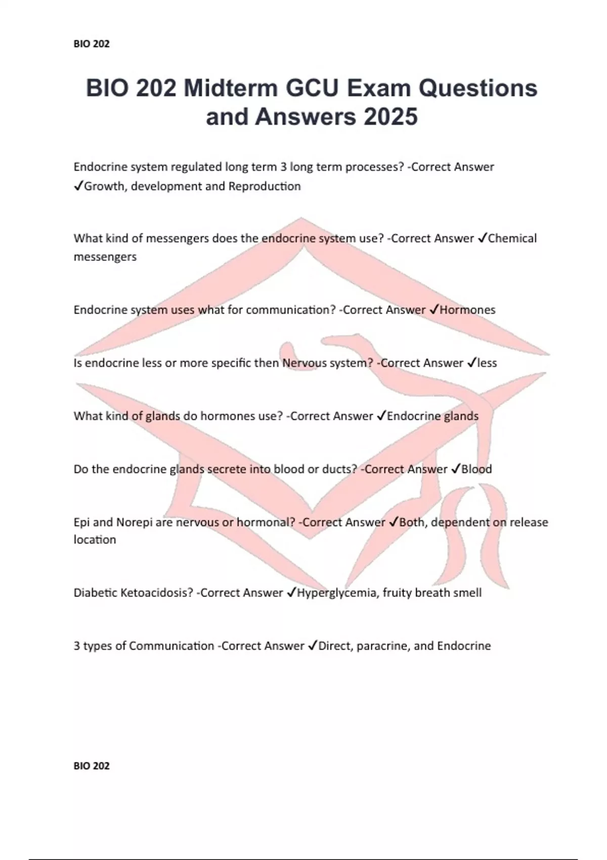 BIO 202 Midterm GCU Exam Questions and Answers 2025 - BIO 202 . - Stuvia US