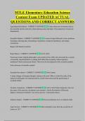 MTLE Elementary Education Science  Content Exam UPDATED ACTUAL  QUESTIONS AND CORRECT ANSWERS 