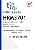 HRM3701 Assignment 3 &lpar;DETAILED ANSWERS&rpar; Semester 1 2026 - DISTINCTION GUARANTEED