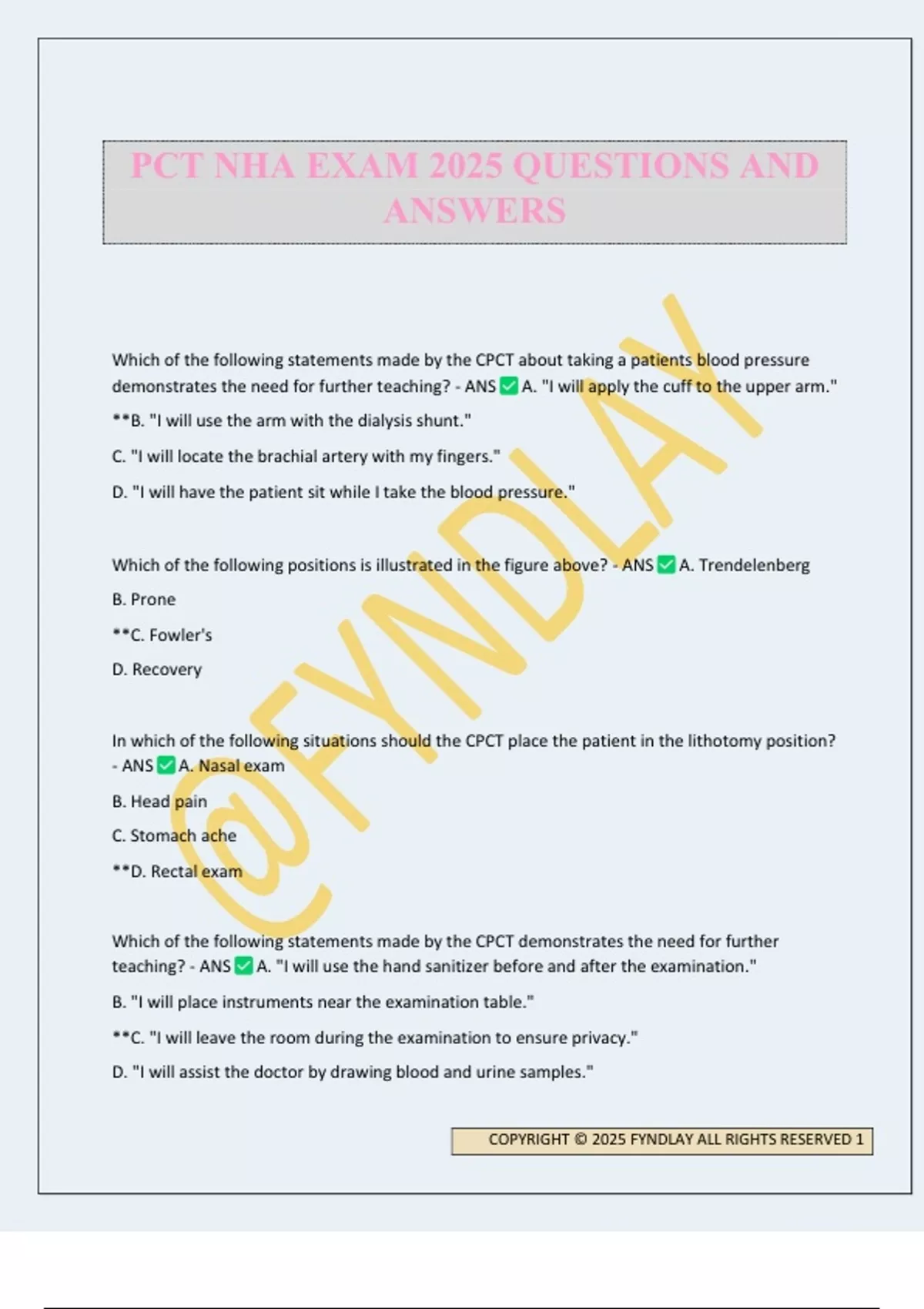 PCT NHA EXAM 2025 QUESTIONS AND ANSWERS - PCT NHA - Stuvia US