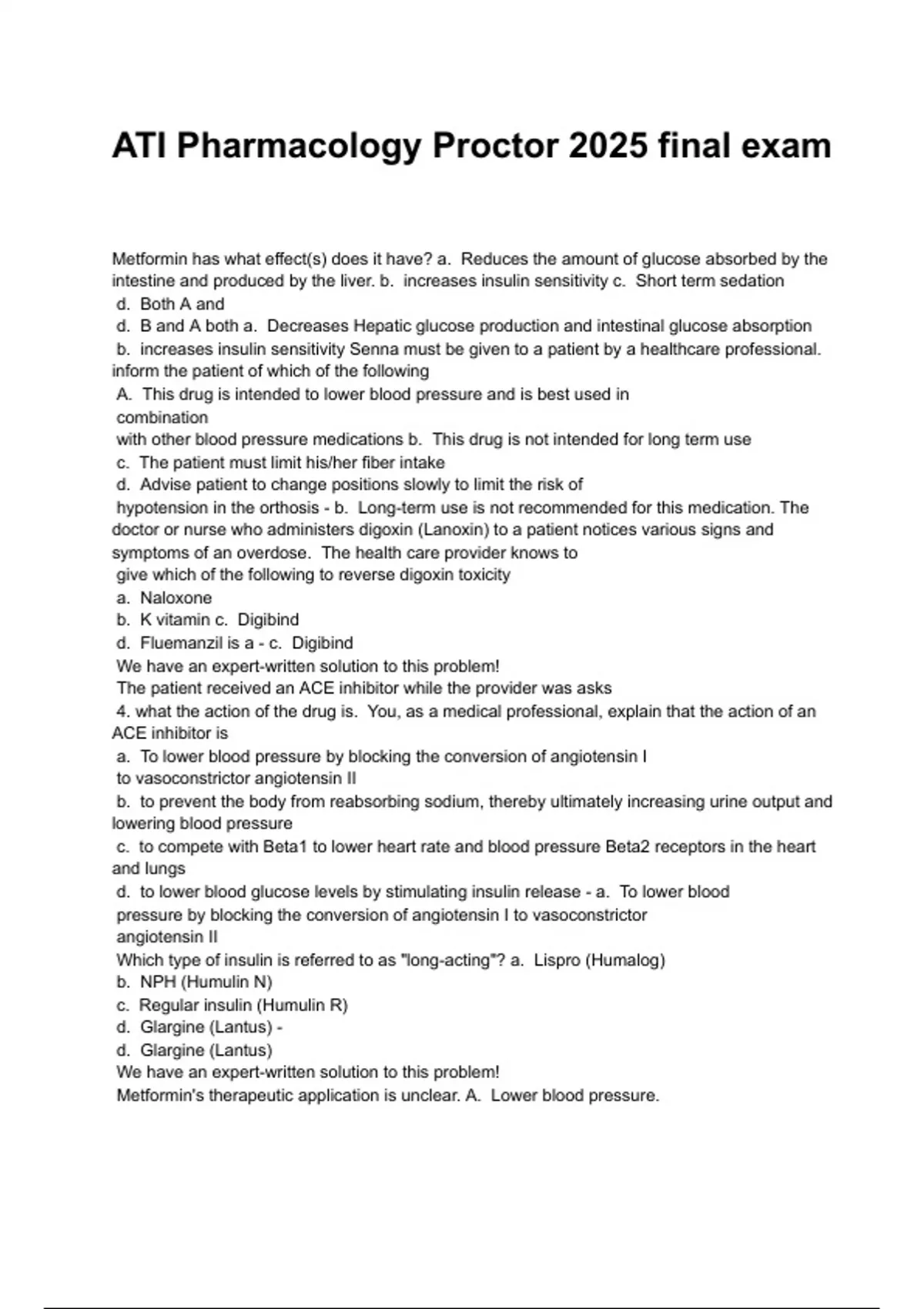 ATI Pharmacology Proctor 2025 final exam NEWEST 2025/2026 ACTUAL EXAM ...