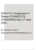 ENG1515 Assignment 2 Memo &lpar;COMPLETE ANSWERS&rpar;  Due 17 June 2025