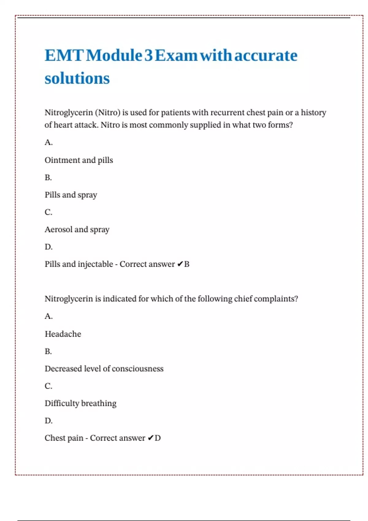 EMT Module 3 Exam (470 questions multiple choice) with accurate ...