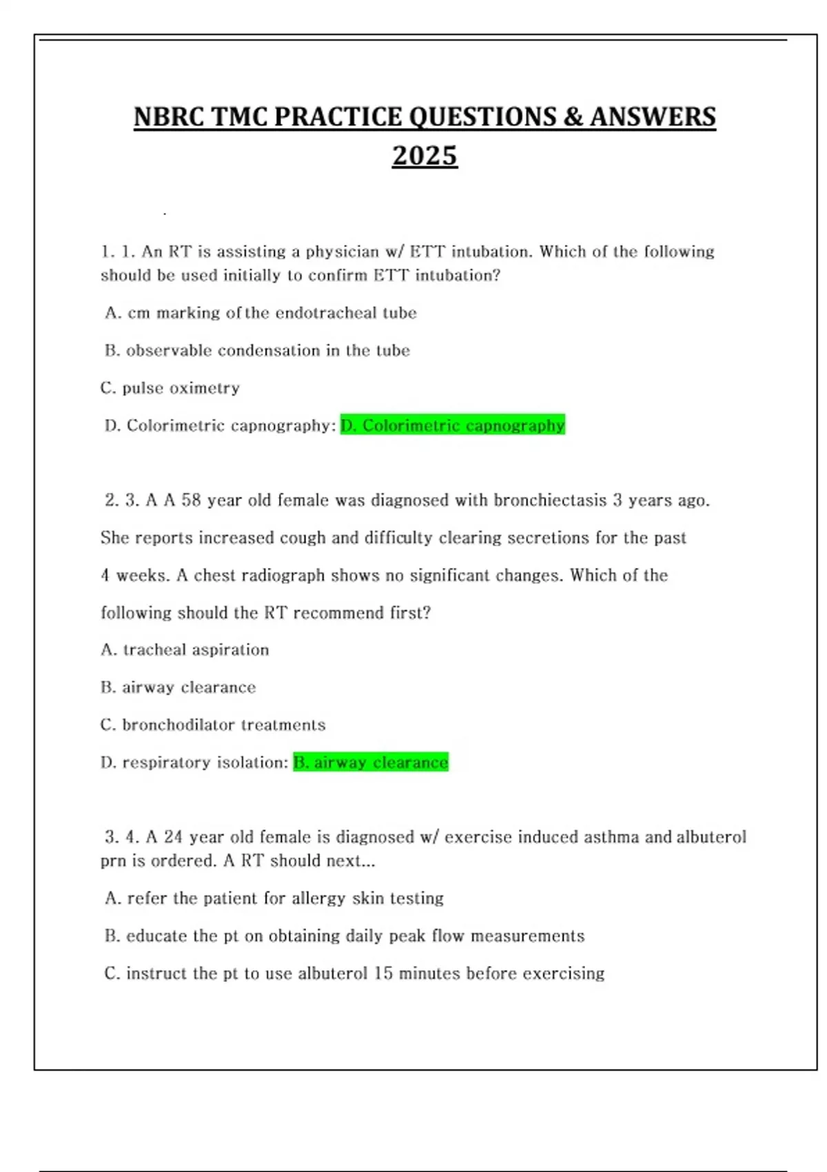 NBRC TMC PRACTICE QUESTIONS & ANSWERS 2025 - NBRC TMC - Stuvia US