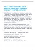 WEST COAST EMT FINAL PREP &ndash; MEDICAL EXAM QUESTIONS AND CORRECT VERIFIED ANSWERS