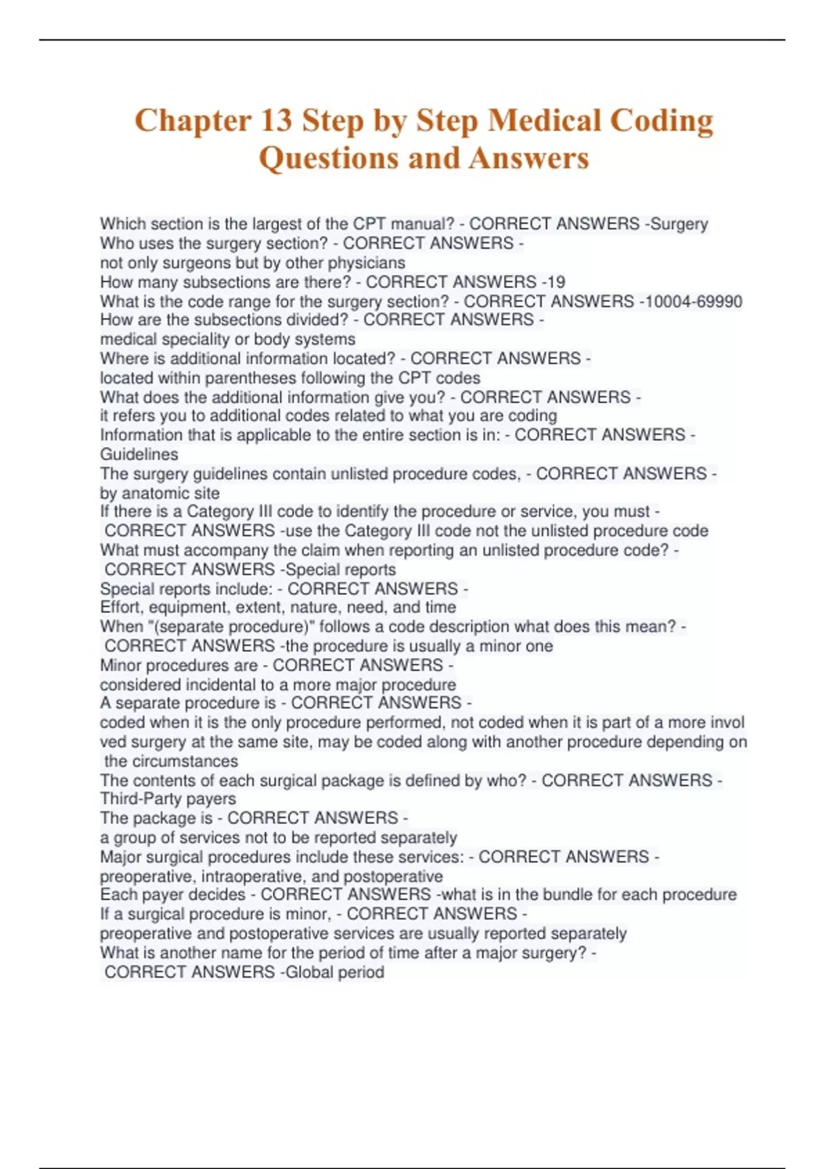 One Medical Coding Question Chapter 13 Step by Step Medical Coding Questions and Answers ...