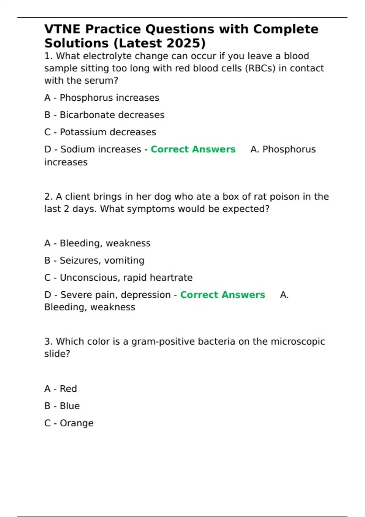 VTNE Practice Questions with Complete Solutions (Latest 2025). - VTNE ...