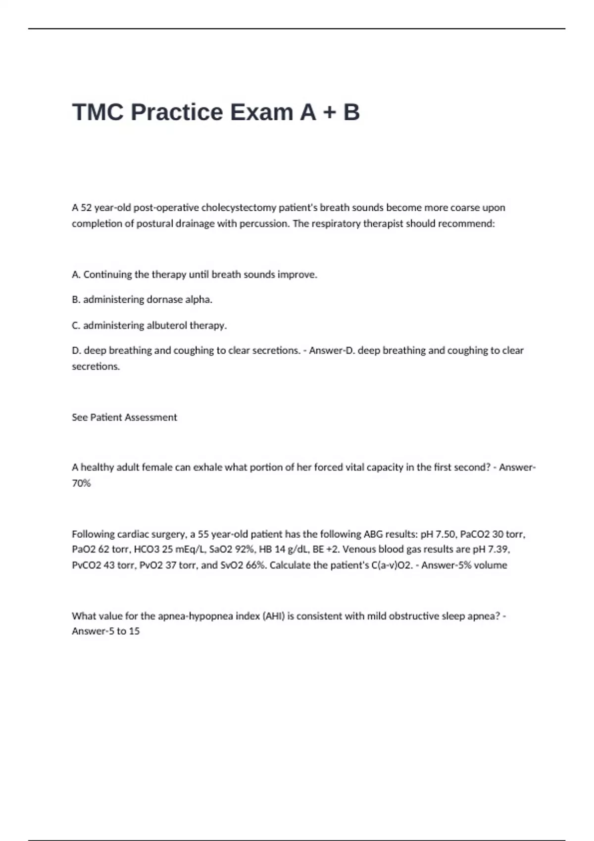 TMC Practice Exam A + B Questions and Answers - Tmc - Stuvia US
