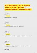 BTEC Business- Unit 3 Finance revision exam &sol; Verified Questions with Correct Answers&period;