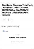 Giant Eagle Pharmacy Tech Study Questions COMPLETE EXAM QUESTIONS AND ACCURATE ANSWERS &lpar;2025&rpar; &vert;ALREADY PASSED&excl;&excl;