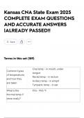 Kansas CNA State Exam 2025 COMPLETE EXAM QUESTIONS AND ACCURATE ANSWERS &vert;ALREADY PASSED&excl;&excl;