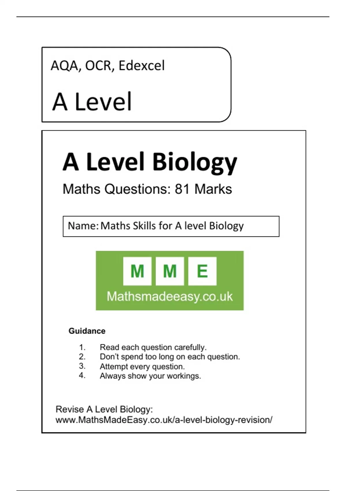 A Level Biology – Maths Skills Practice Questions (81 Marks) | AQA, OCR ...