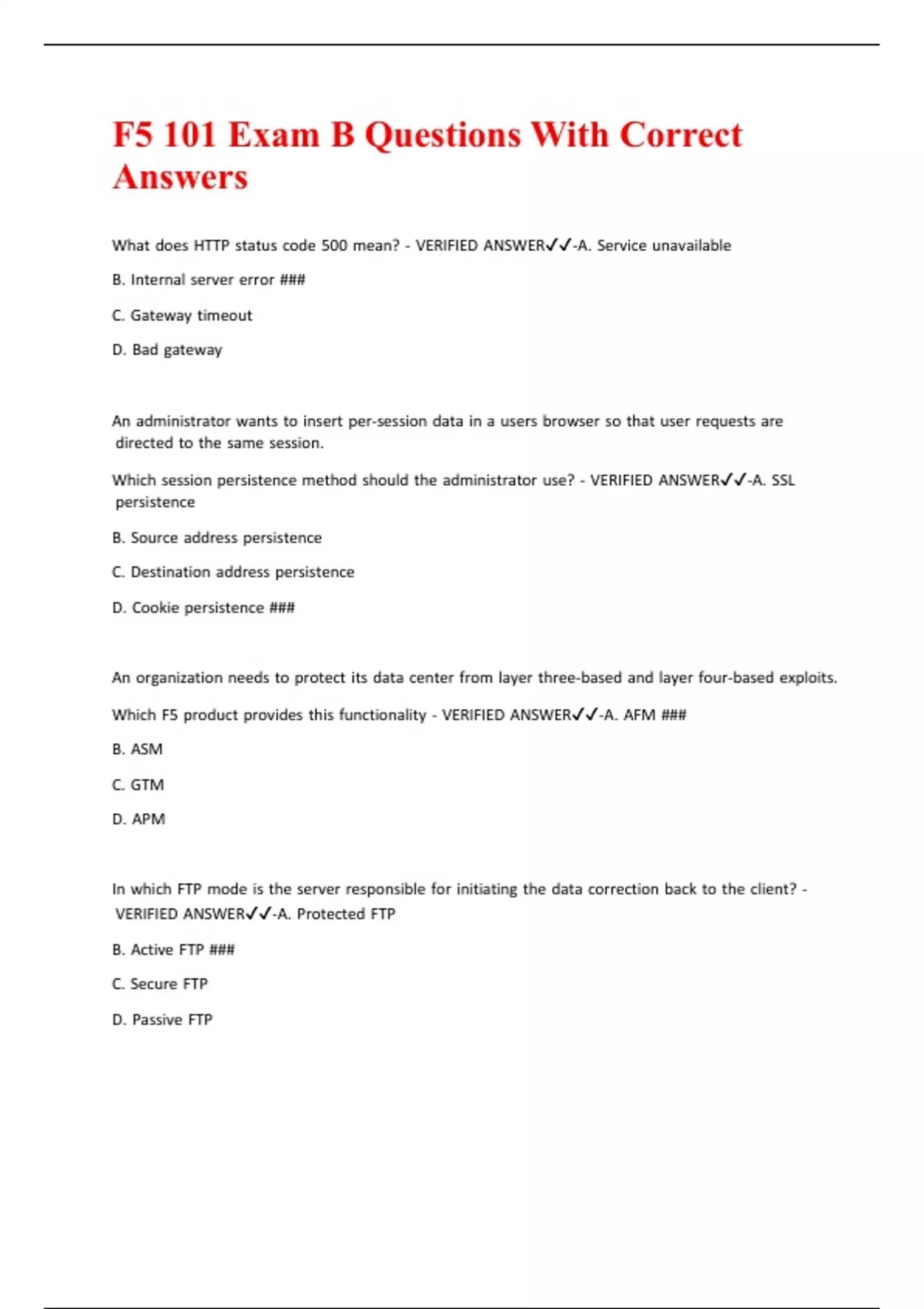 F5 101 Exam B Questions With Correct Answers - F5 101 - Stuvia US
