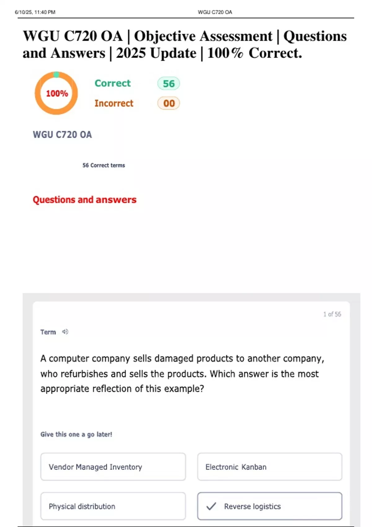 WGU C720 OA | Objective Assessment | Questions and Answers | 2025 ...