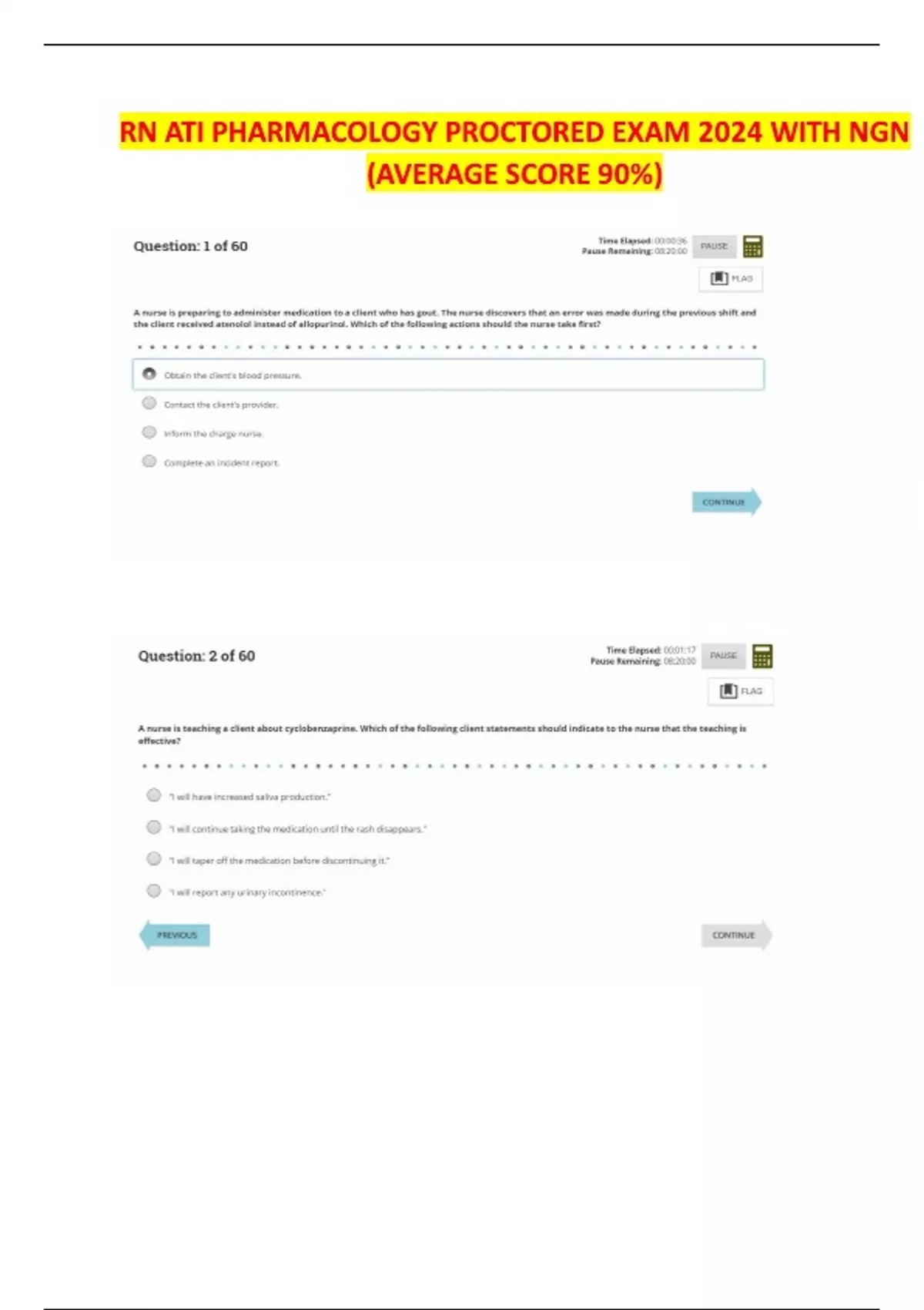 RN ATI PHARMACOLOGY PROCTORED EXAM 2024 WITH NGN QUESTIONS WITH ...