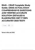 RIMS - CRMP Complete Study Guide&semi; &lpar;2025&rpar; ACTUAL EXAM COMPREHENSIVE QUESTIONS AND VERIFIED ACCURATE SOLUTION &lpar;DETAILED & ELABORATED&rpar; &vert;GET IT 100&percnt; ACCURATE&excl;&excl; 2025 TEST&excl;&excl;