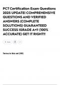 PCT Certification Exam Questions 2025 UPDATE&vert; COMPREHENSIVE QUESTIONS AND VERIFIED ANSWERS &lpar;COMPLETE SOLUTIONS&rpar; GUARANTEED SUCCESS &vert;GRADE A&plus;&excl;&excl; &lpar;100&percnt; ACCURATE&rpar; GET IT RIGHT&excl;&excl;
