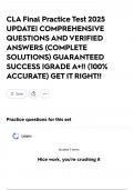 CLA Final Practice Test 2025 UPDATE&vert; COMPREHENSIVE QUESTIONS AND VERIFIED ANSWERS &lpar;COMPLETE SOLUTIONS&rpar; GUARANTEED SUCCESS &vert;GRADE A&plus;&excl;&excl; &lpar;100&percnt; ACCURATE&rpar; GET IT RIGHT&excl;&excl;