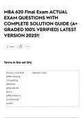 MBA 620 Final Exam ACTUAL EXAM QUESTIONS WITH COMPLETE SOLUTION GUIDE &lpar;A&plus; GRADED 100&percnt; VERIFIED&rpar; LATEST VERSION 2025&excl;&excl;