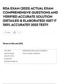RDA EXAM &lpar;2025&rpar; ACTUAL EXAM COMPREHENSIVE QUESTIONS AND VERIFIED ACCURATE SOLUTION &lpar;DETAILED & ELABORATED&rpar; &vert;GET IT 100&percnt; ACCURATE&excl;&excl; 2025 TEST&excl;&excl;