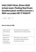 WGU D351 FINAL EXAM 2025 Actual exam &lpar;Testing Real Exam Questions&rpar;and verified Answers &lpar; 100&percnt; accurate&rpar; GET IT RIGHT&excl;&excl;