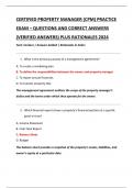 CERTIFIED PROPERTY MANAGER &lpar;CPM&rpar; PRACTICE  EXAM &ndash; QUESTIONS AND CORRECT ANSWERS  &lpar;VERIFIED ANSWERS&rpar; PLUS RATIONALES 2024 Font&colon; Centaur &vert; Answers bolded &vert; Rationales in italics
