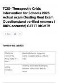 TCIS- Therapeutic Crisis Intervention for Schools 2025 Actual exam &lpar;Testing Real Exam Questions&rpar;and verified Answers &lpar; 100&percnt; accurate&rpar; GET IT RIGHT&excl;&excl;