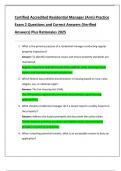 Certified Accredited Residential Manager &lpar;Arm&rpar; Practice  Exam 2 Questions and Correct Answers &lpar;Verified  Answers&rpar; Plus Rationales 2025