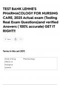 TEST BANK LEHNE'S PHARMACOLOGY FOR NURSING CARE&comma; 2025 Actual exam &lpar;Testing Real Exam Questions&rpar;and verified Answers &lpar; 100&percnt; accurate&rpar; GET IT RIGHT&excl;&excl;
