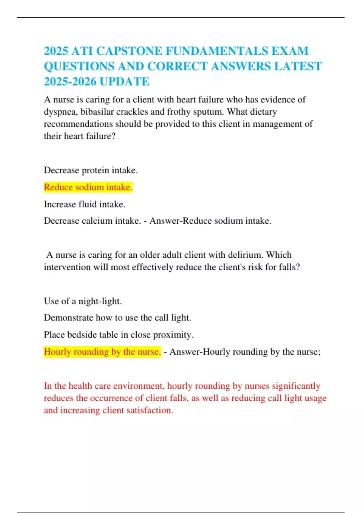 2025 ATI CAPSTONE FUNDAMENTALS EXAM QUESTIONS AND CORRECT ANSWERS ...