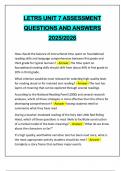 LETRS UNIT 7 ASSESSMENT QUESTIONS AND ANSWERS 2025&sol;2026