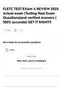 FLETC TEST EXAM 4 REVIEW 2025 Actual exam &lpar;Testing Real Exam Questions&rpar;and verified Answers &lpar; 100&percnt; accurate&rpar; GET IT RIGHT&excl;&excl;