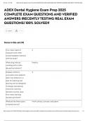 ADEX Dental Hygiene Exam Prep 2025 COMPLETE EXAM QUESTIONS AND VERIFIED ANSWERS &vert;RECENTLY TESTING REAL EXAM QUESTIONS&vert; 100&percnt; SOLVED&excl;&excl;