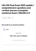 LRA 218 Final Exam 2025 update&vert;comprehensive questions and verified answers &lpar;complete solutions&rpar; Exam&vert;GRADE A&plus;&excl;&excl;