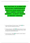  UWA MASTERS OF ELEMENTARY EDUCATION COMPREHENSIVE PRACTICE EXAM QUESTIONS WITH CORRECT DETAILED ANSWERS &vert; ALREADY GRADED A&plus;<RECENT VERSION>